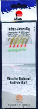 DEGA Heringsvorfach echte Fischhaut 5 Haken #4 + Leuchtperlen