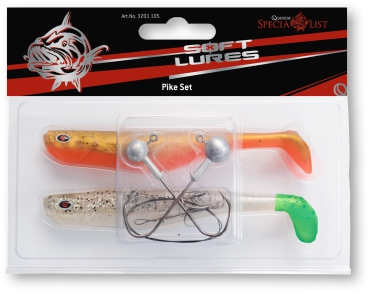Quantum Pike Set Hecht - Hechtangeln Angelset Soft Lures mit Rassel Shad 14 cm