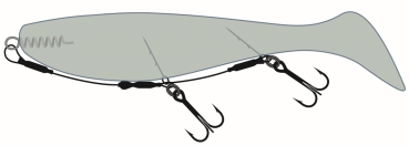 Preview: Flexibles Stinger-Rig / Komplett-Set - Stingersystem 2x Haken 2/0