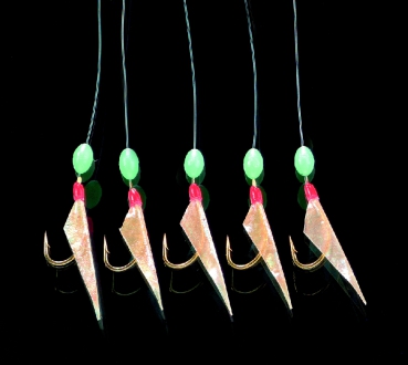 DEGA Heringsvorfach echte Fischhaut 5 Haken #4 + Leuchtperlen