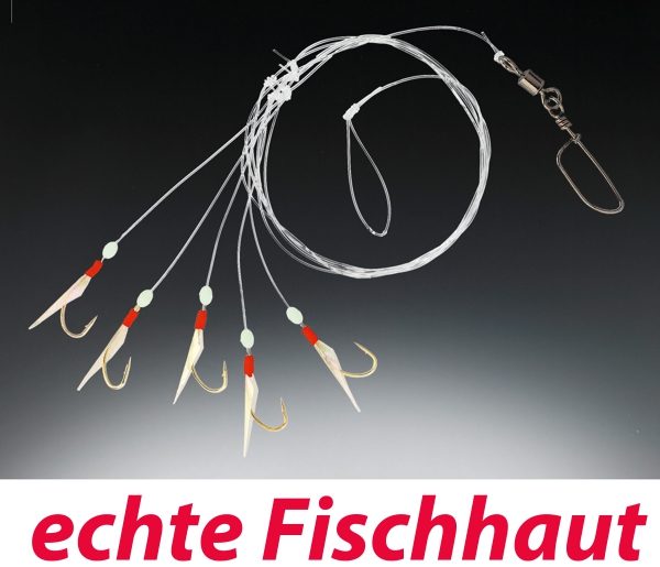PILK-/HERINGSVORFACH echte Fischhaut, 5 Haken #4