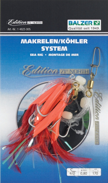BALZER Edition 71° North - Makrelen- und Köhlersystem  - rot - 5 Beifänger