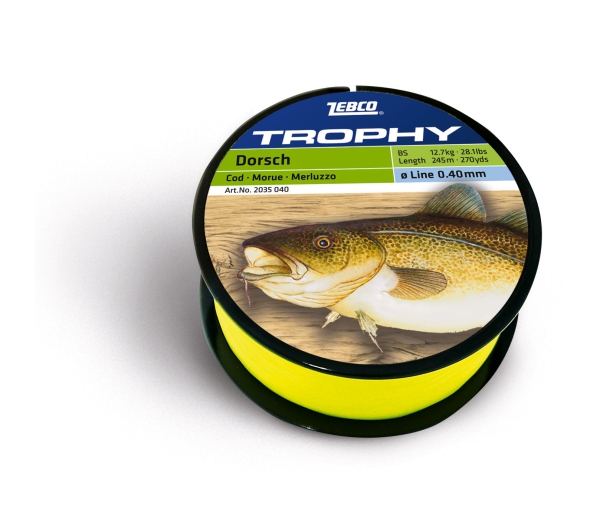 ZEBCO Trophy Dorsch 0.40mm/245m, 12,7 kg Tragkraft, Angelschnur Angelsehne