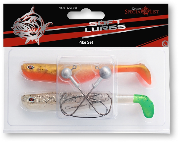 Quantum Pike Set Hecht - Hechtangeln Angelset Soft Lures mit Rassel Shad 14 cm
