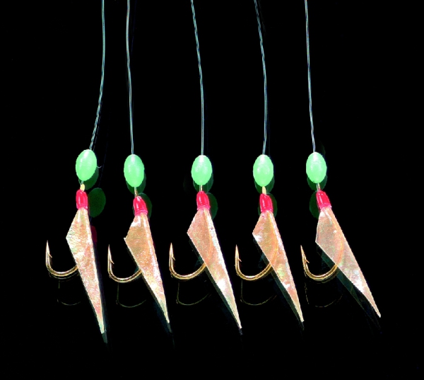DEGA Heringsvorfach echte Fischhaut 5 Haken #4 + Leuchtperlen