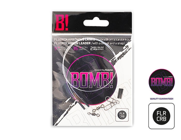 2 Stück Fluorocarbon Vorfach BOMB! mit Wirbel und Karabiner - 45cm - 18kg