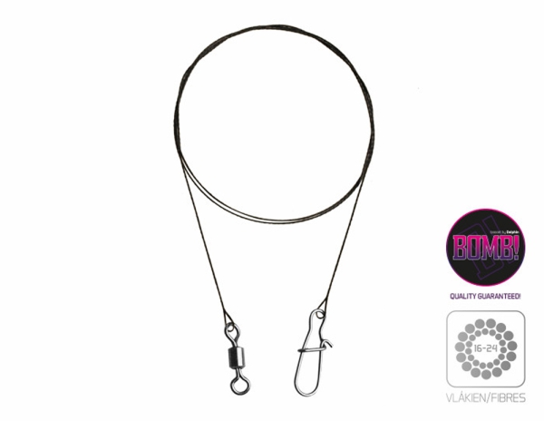 2 Stück Wolfram Vorfach BOMB! mit Wirbel und Karabiner - 35cm - 11kg