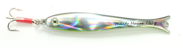 Mikado Marine Pilker 150 Gramm - Norwegenpilker Dorschköder silber-schwarz-grünreflex