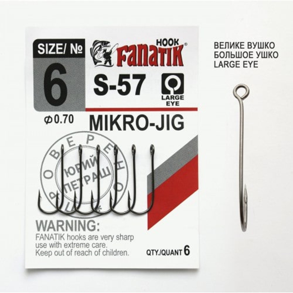 FANATIK Haken Mikro-Jig S-57 - Größe 6 - 5 Stück